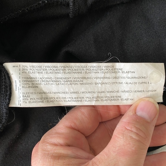 MNG Collection Women's Black Sheer Sleeve Peplum Top Brass Accents Size Small - Picture 8 of 16